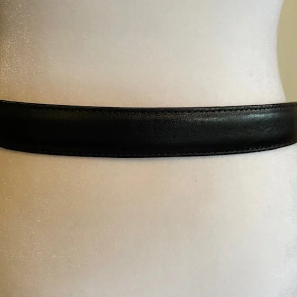 J. HILBURN Leather Black Belt Silver Hardware Genuine Italian Calfskin 42